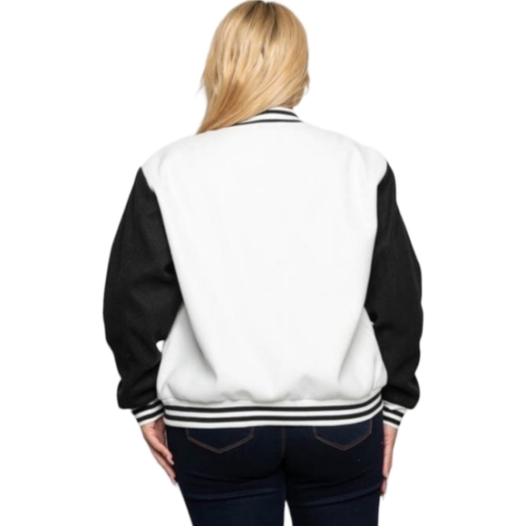 New Plus Size Black/White Button Varsity Baseball Jacket 2X - Picture 2 of 3